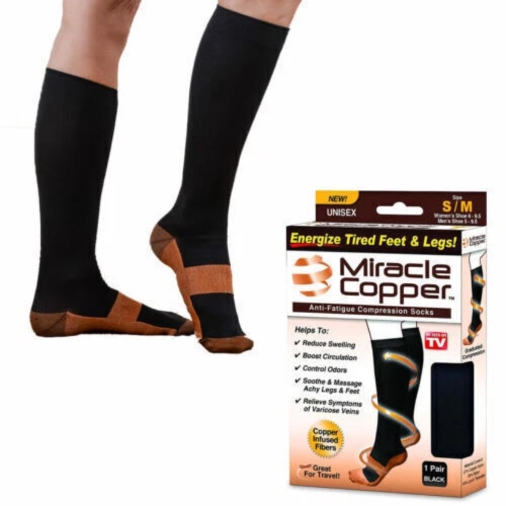 Miracle Copper Black and Brown Compression Socks sz S/M